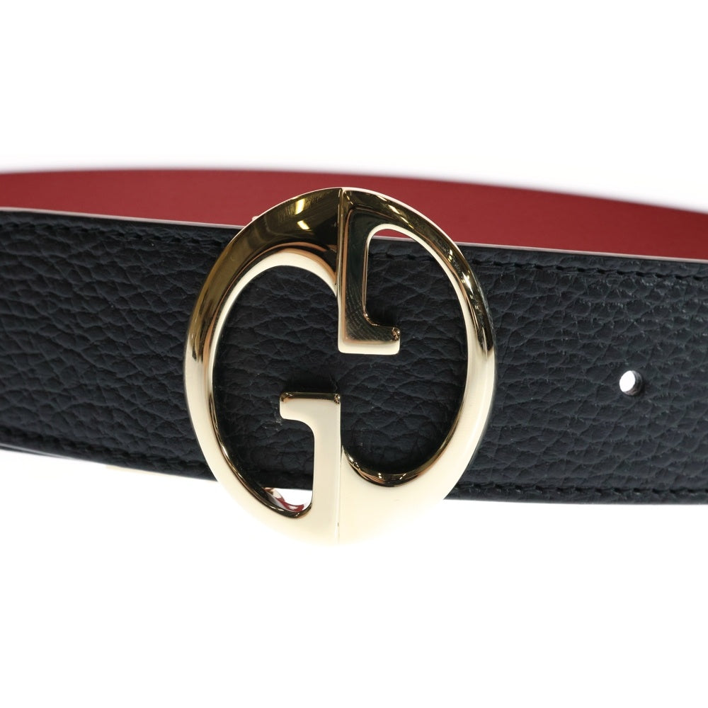 GUCCI(グッチ) GGバックル リバーシブルベルト ブラック×レッド レザー#75-80 450000 レディース