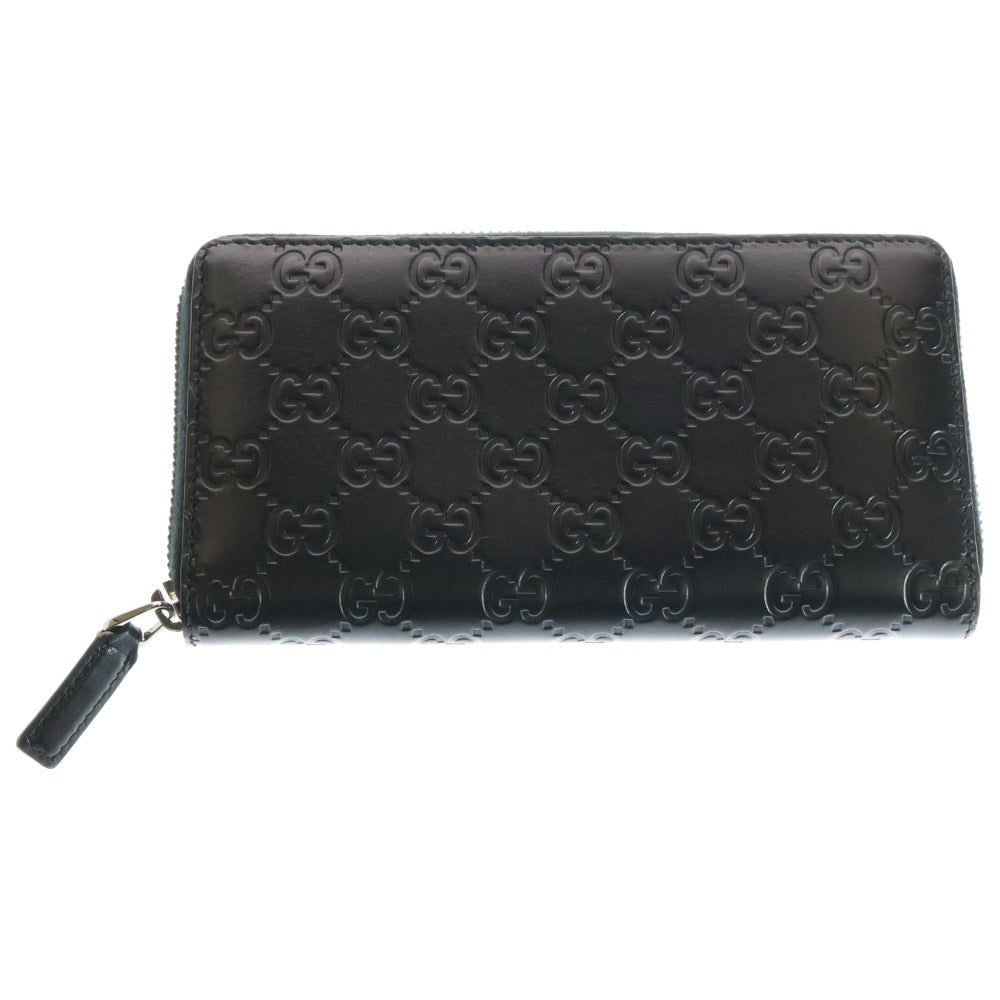 GUCCI(グッチ) グッチシマ ラウンドファスナー ロングウォレット 長財布 ブラック レザー 307987 シルバー金具 レディース