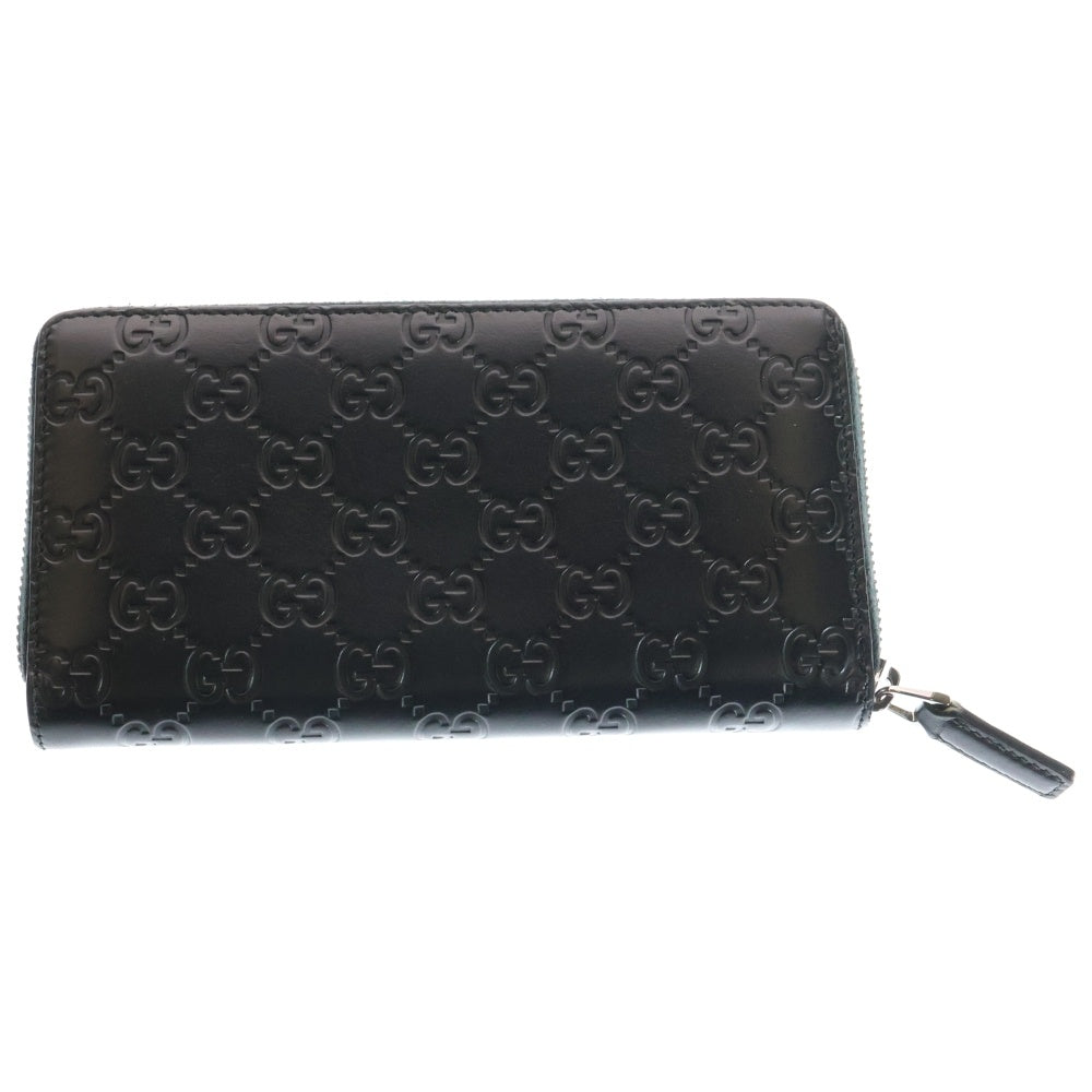 GUCCI(グッチ) グッチシマ ラウンドファスナー ロングウォレット 長財布 ブラック レザー 307987 シルバー金具 レディース