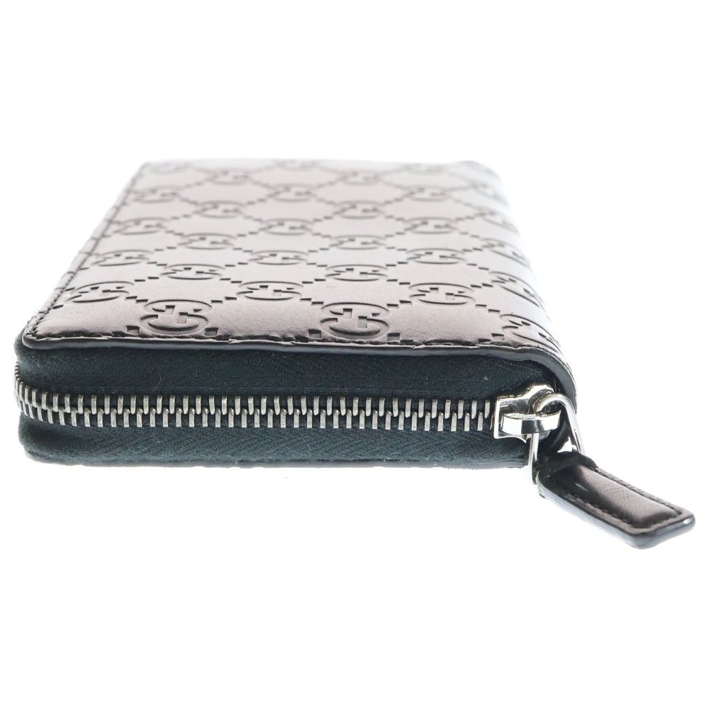 GUCCI(グッチ) グッチシマ ラウンドファスナー ロングウォレット 長財布 ブラック レザー 307987 シルバー金具 レディース