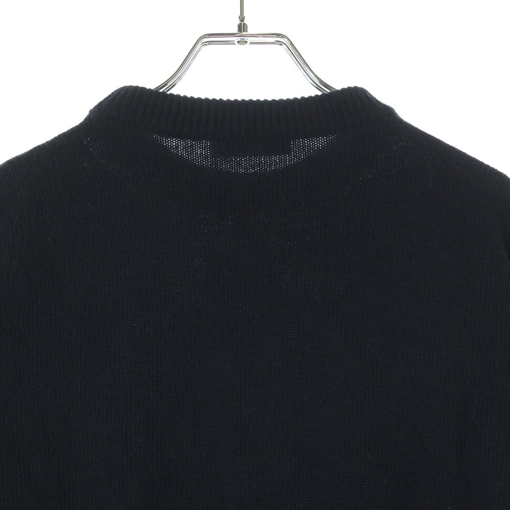 BALENCIAGA(バレンシアガ) BBロゴ刺繍 カシミヤ混 クルーネック プルオーバー 長袖ニット セーター ブラック/レッド 555308