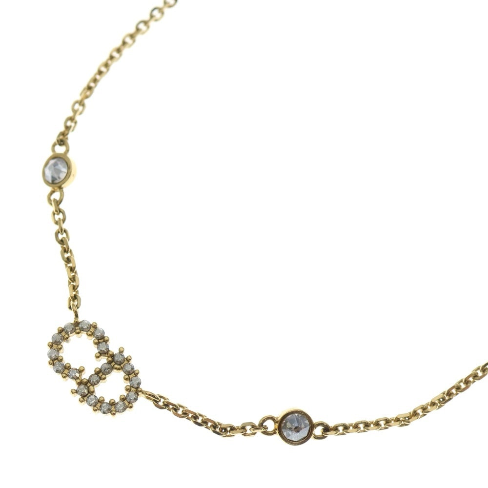 Christian Dior(クリスチャンディオール) CDロゴ ラインストーン パール ネックレス ペンダント チェーン ゴールド GP レディース