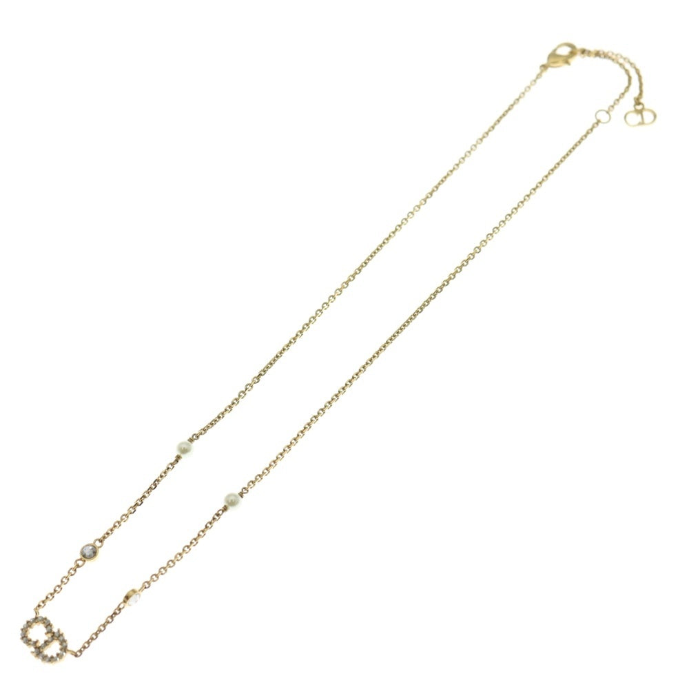 Christian Dior(クリスチャンディオール) CDロゴ ラインストーン パール ネックレス ペンダント チェーン ゴールド GP レディース