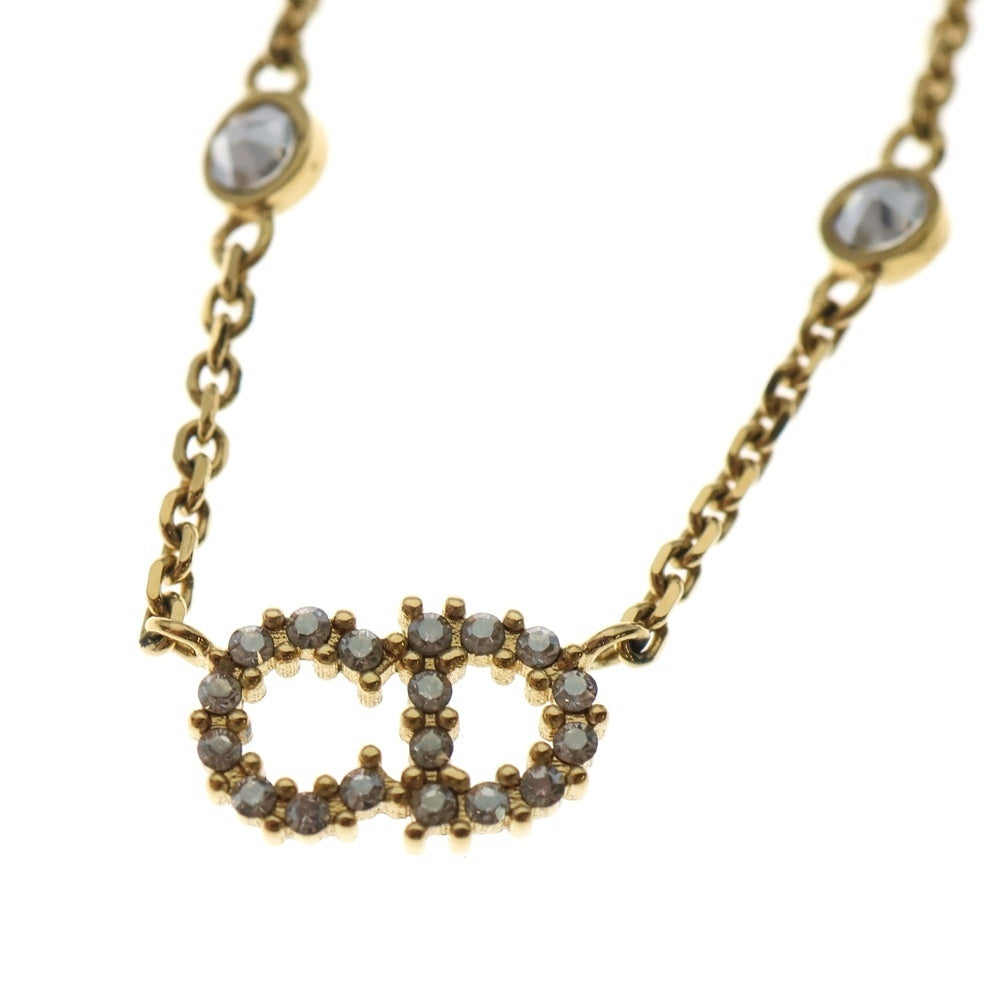 Christian Dior(クリスチャンディオール) CDロゴ ラインストーン パール ネックレス ペンダント チェーン ゴールド GP レディース