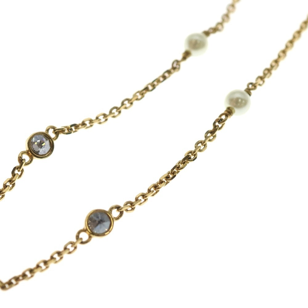 Christian Dior(クリスチャンディオール) CDロゴ ラインストーン パール ネックレス ペンダント チェーン ゴールド GP レディース