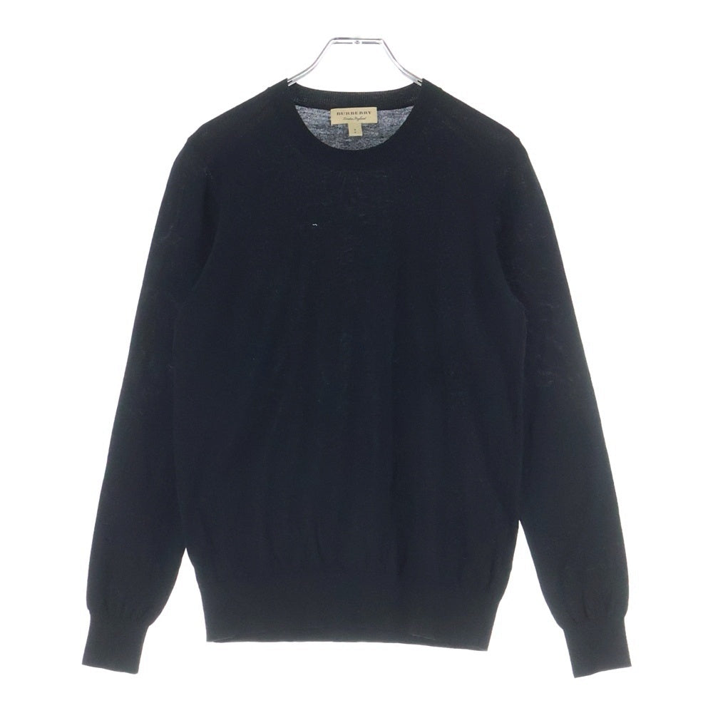 BURBERRY(バーバリー) エルボーパッチ ノバチェック柄切り替え ウール クルーネック プルオーバー 長袖ニット セーター ブラック レディース 4067797