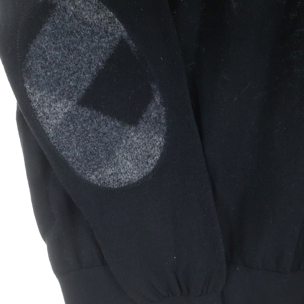 BURBERRY(バーバリー) エルボーパッチ ノバチェック柄切り替え ウール クルーネック プルオーバー 長袖ニット セーター ブラック レディース 4067797