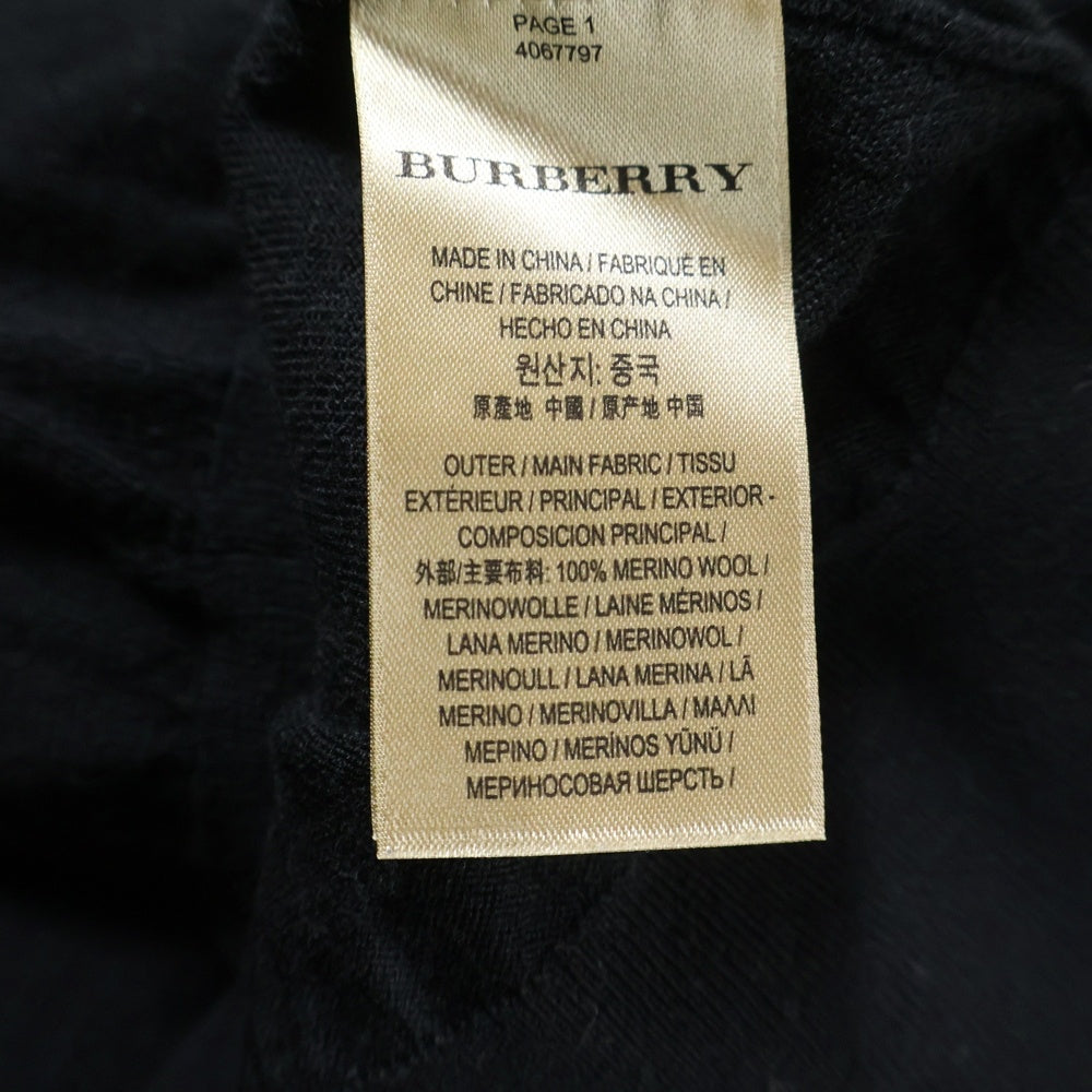 BURBERRY(バーバリー) エルボーパッチ ノバチェック柄切り替え ウール クルーネック プルオーバー 長袖ニット セーター ブラック レディース 4067797