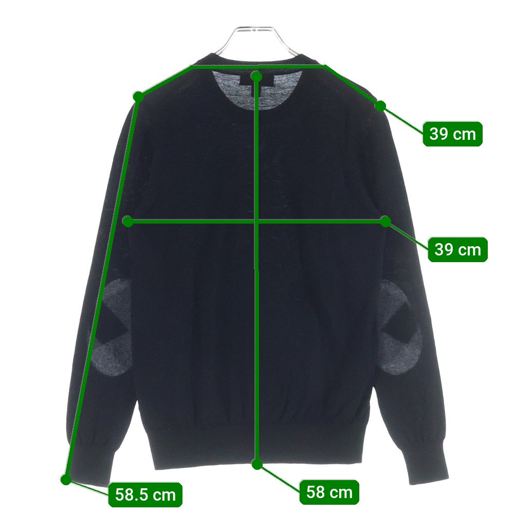 BURBERRY(バーバリー) エルボーパッチ ノバチェック柄切り替え ウール クルーネック プルオーバー 長袖ニット セーター ブラック レディース 4067797