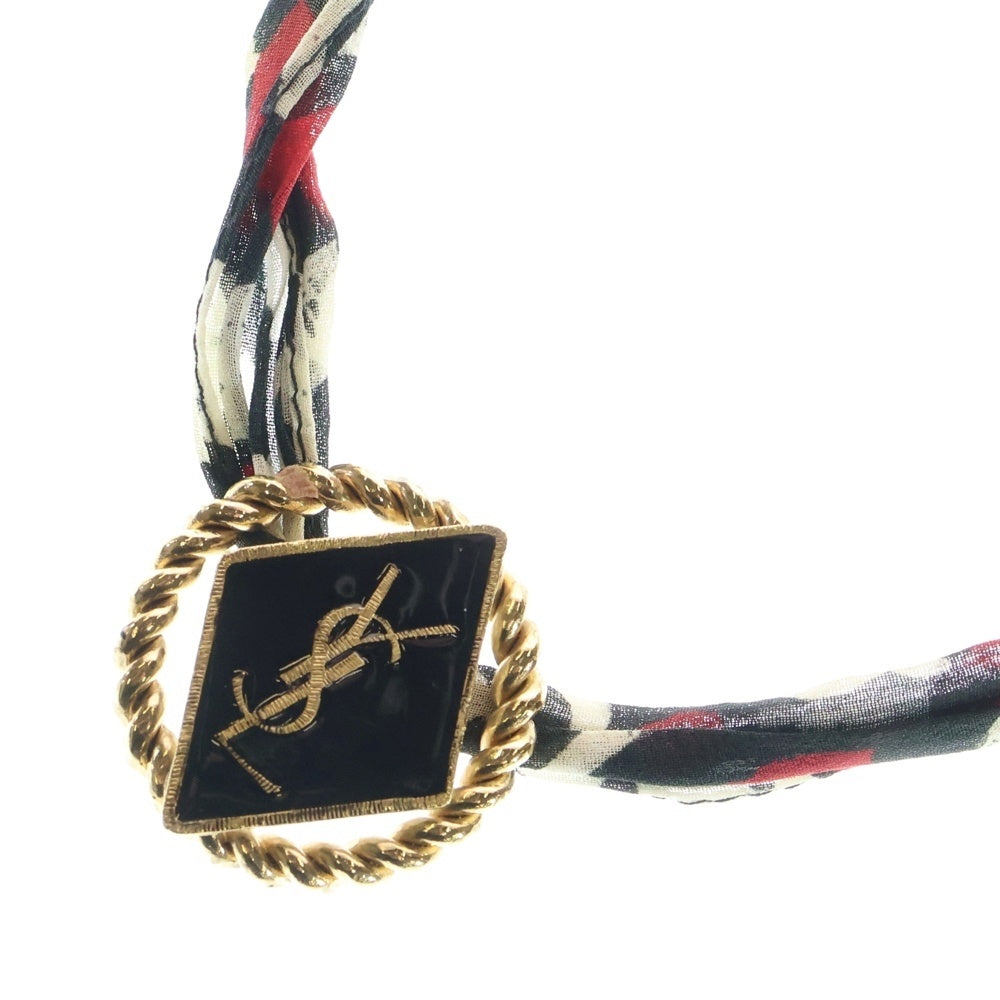 SAINT LAURENT PARIS(サンローランパリ) YSLロゴ チョーカー ネックレス ブラック×ホワイト×レッド GP ゴールド金具 レディース