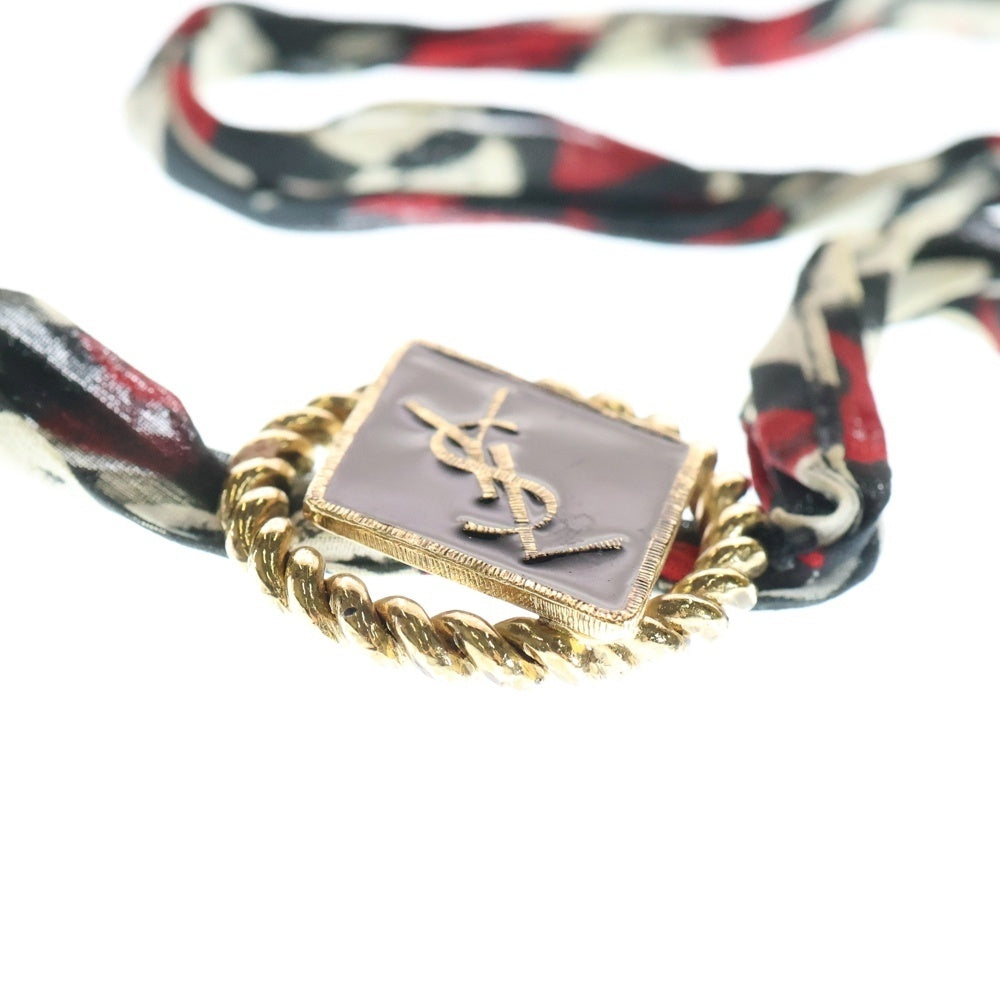 SAINT LAURENT PARIS(サンローランパリ) YSLロゴ チョーカー ネックレス ブラック×ホワイト×レッド GP ゴールド金具 レディース