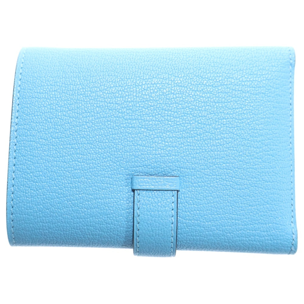 HERMES(エルメス) ベアンコンビネ コンパクト トゴ シェーブル コンパクトウォレット 三つ折り財布 ライトブルー レザー シルバー金具 K刻