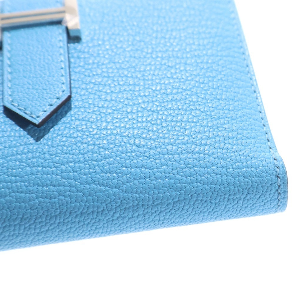 HERMES(エルメス) ベアンコンビネ コンパクト トゴ シェーブル コンパクトウォレット 三つ折り財布 ライトブルー レザー シルバー金具 K刻