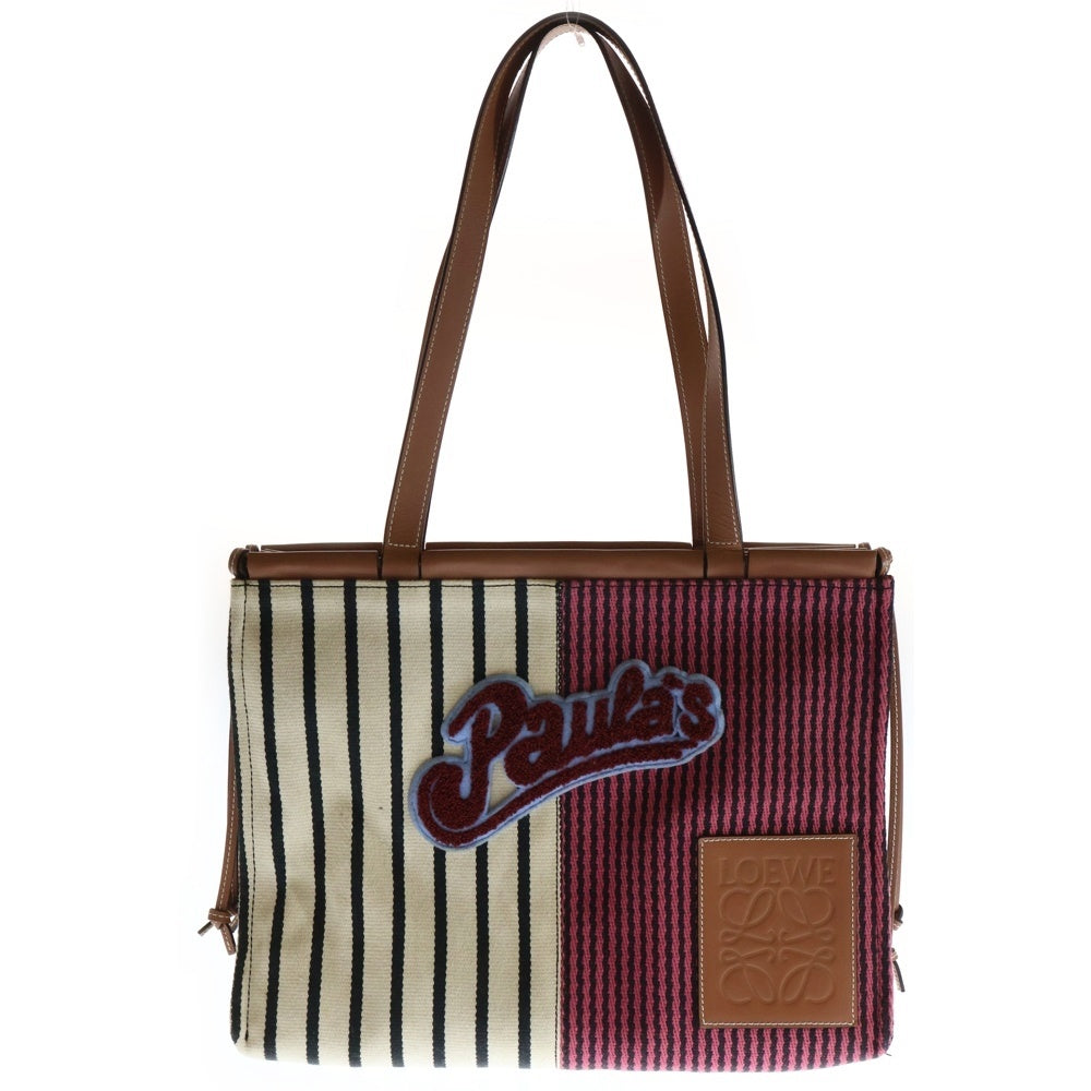 LOEWE(ロエベ) アナグラム クッション トートバッグ ハンドバッグ ブラウン×ベージュ×ピンク レザー×キャンバス レディース