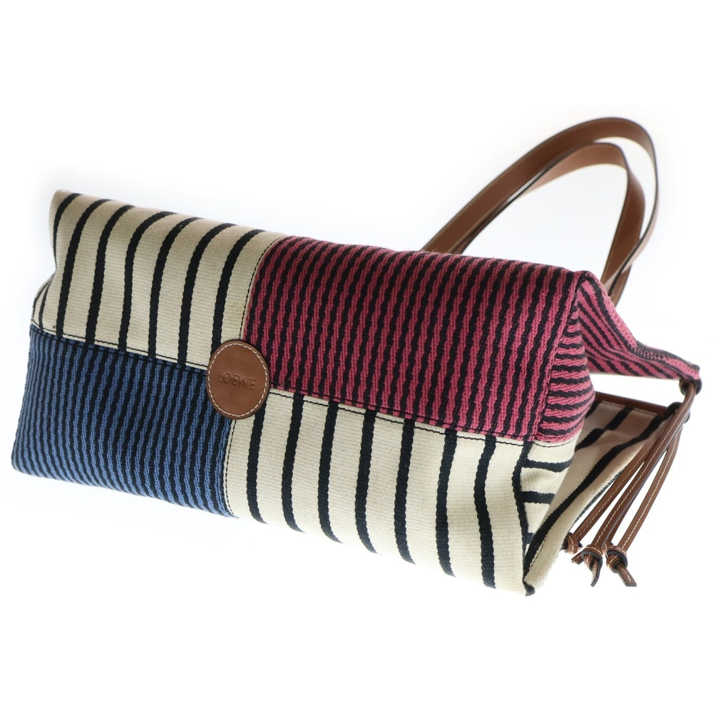 LOEWE(ロエベ) アナグラム クッション トートバッグ ハンドバッグ ブラウン×ベージュ×ピンク レザー×キャンバス レディース