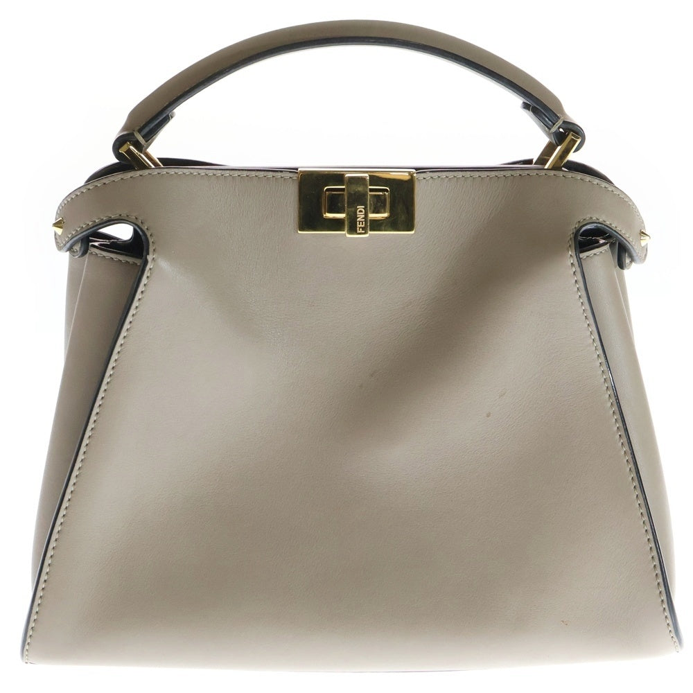 FENDI(フェンディ) PEEKABOO ESSENTIALLY ピーカブー エッセンシャリー レザー 2WAY ハンド ショルダーバッグ ゴールド金具 ベージュ 8BN302 レディース