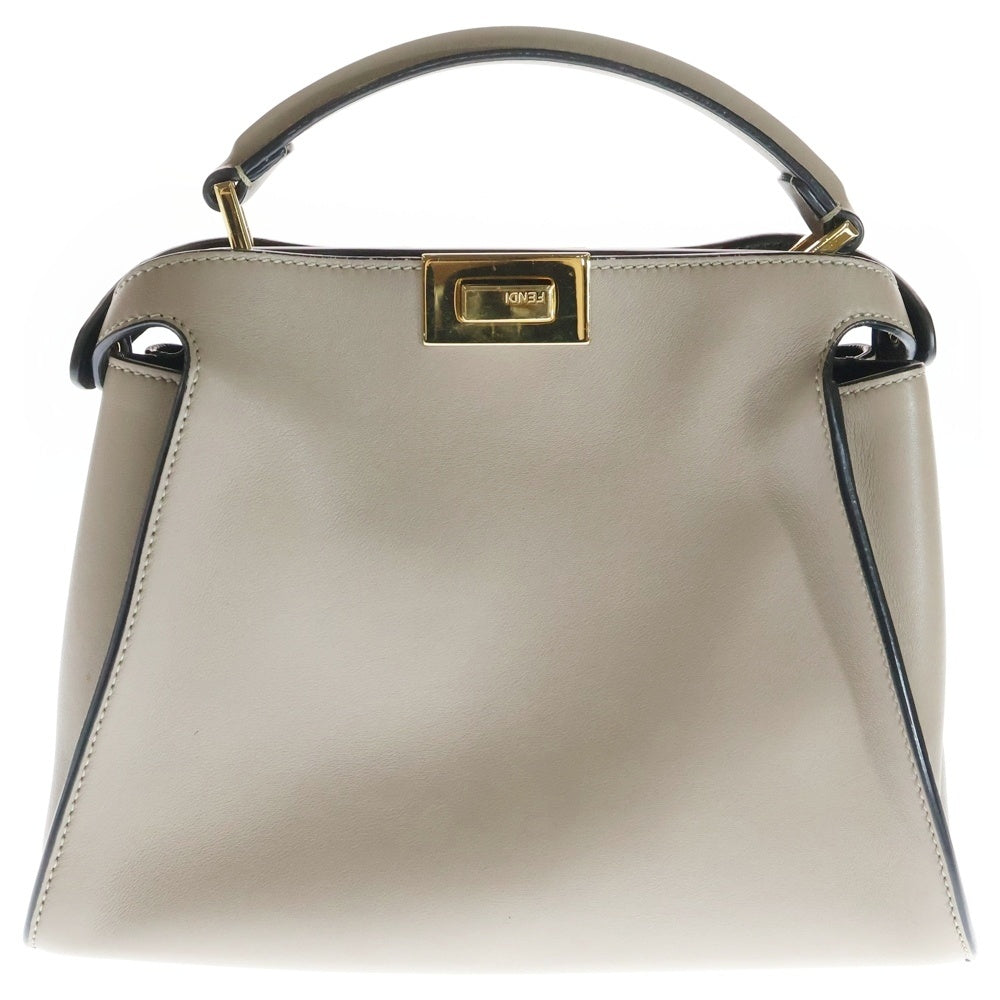 FENDI(フェンディ) PEEKABOO ESSENTIALLY ピーカブー エッセンシャリー レザー 2WAY ハンド ショルダーバッグ ゴールド金具 ベージュ 8BN302 レディース