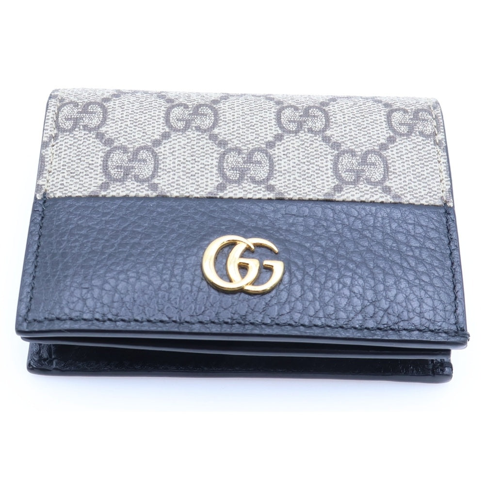 GUCCI(グッチ) GGマーモント 二つ折りコンパクトウォレット コインケース ブラック×ベージュ レザー×PVC 658610 ゴールド金具