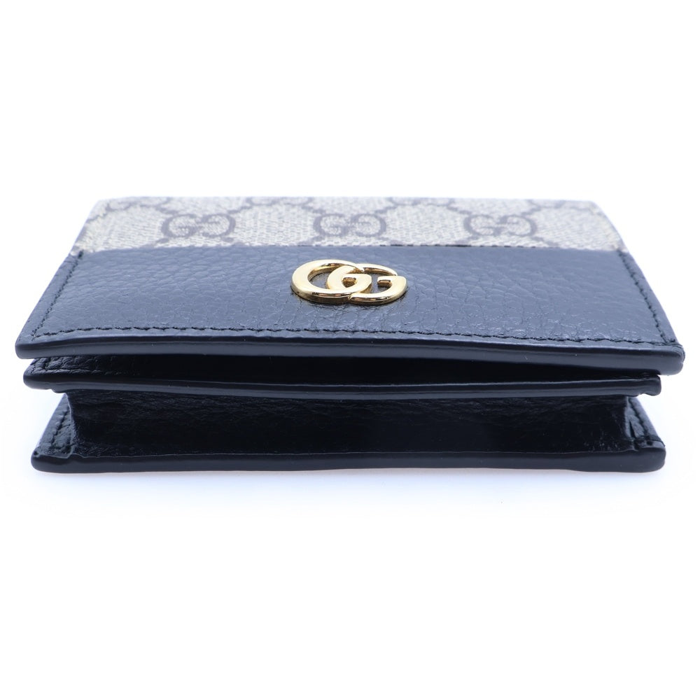 GUCCI(グッチ) GGマーモント 二つ折りコンパクトウォレット コインケース ブラック×ベージュ レザー×PVC 658610 ゴールド金具