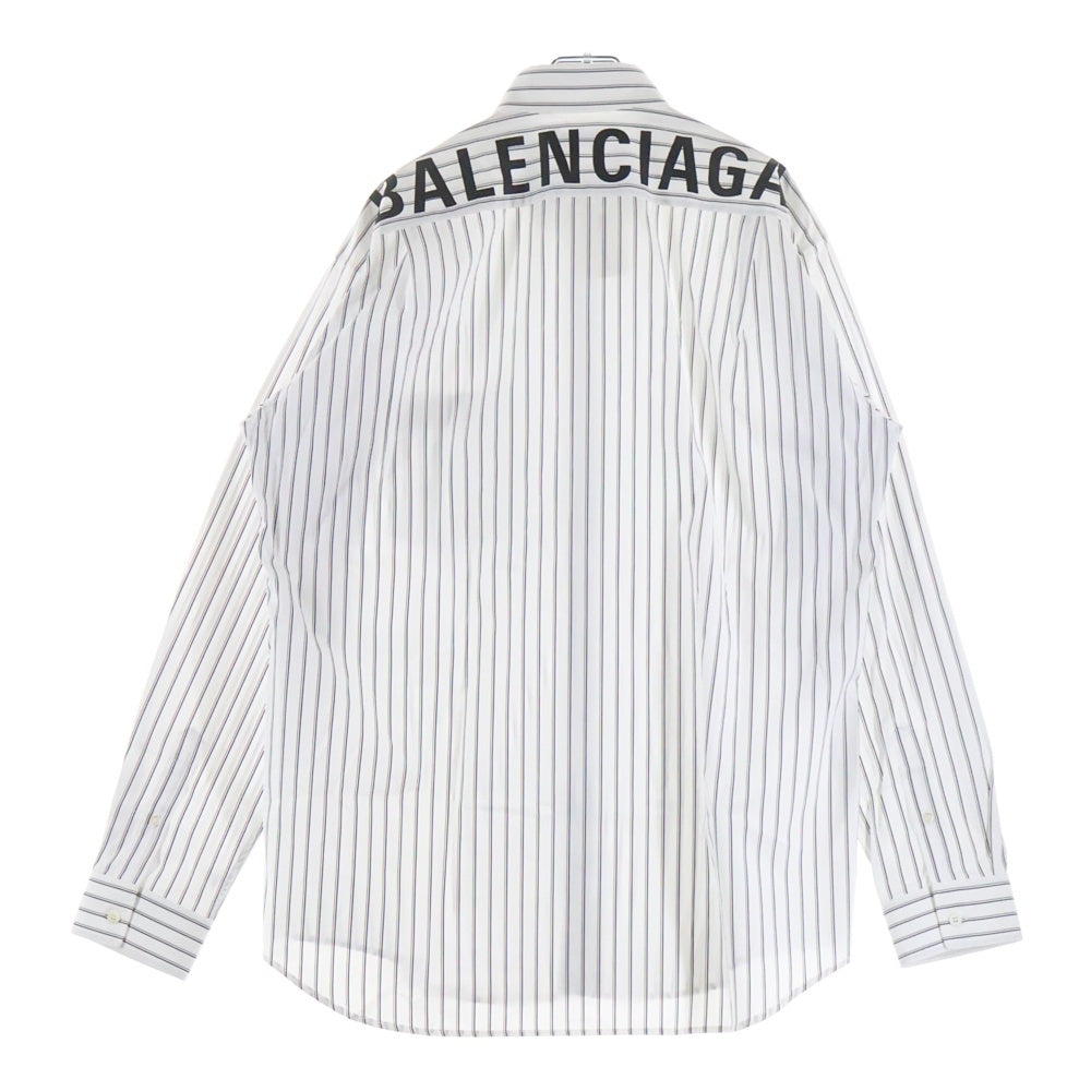 BALENCIAGA(バレンシアガ) バックロゴプリント ストライプ総柄 ボタンダウン 長袖シャツ ホワイト 556878