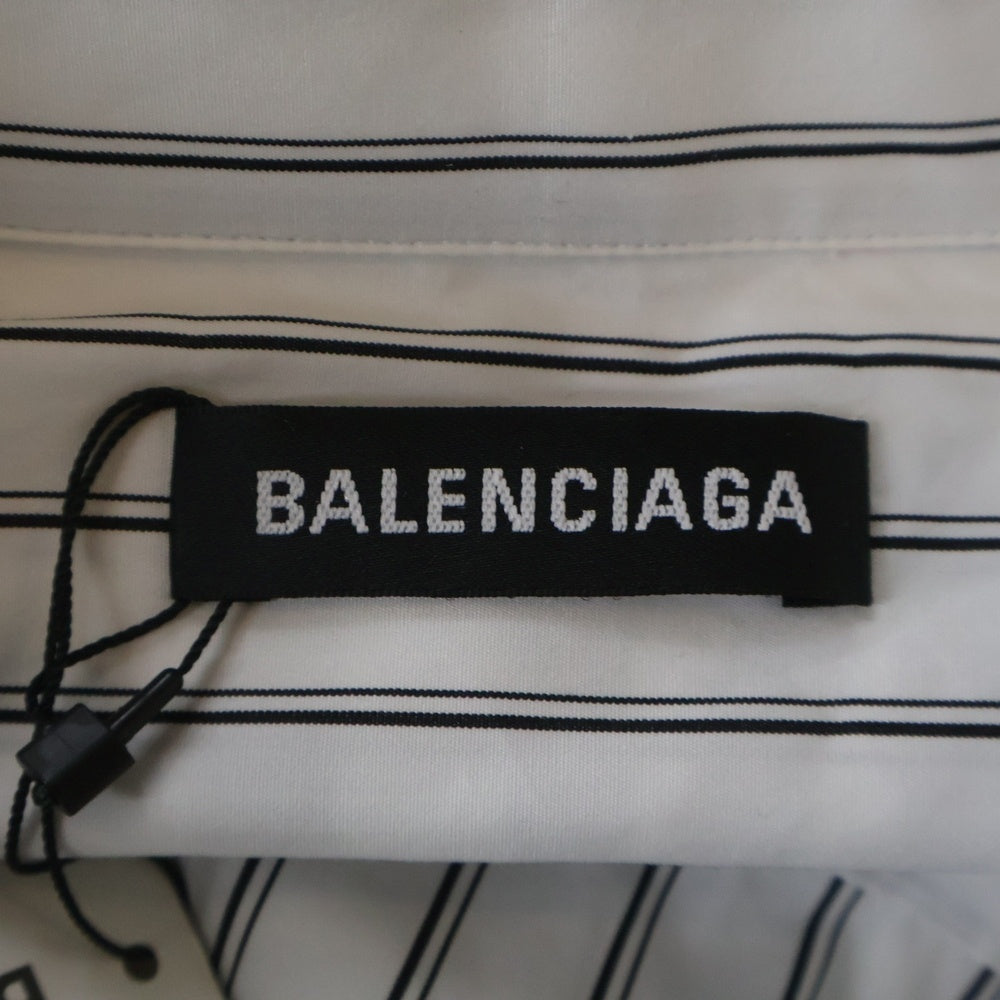BALENCIAGA(バレンシアガ) バックロゴプリント ストライプ総柄 ボタンダウン 長袖シャツ ホワイト 556878