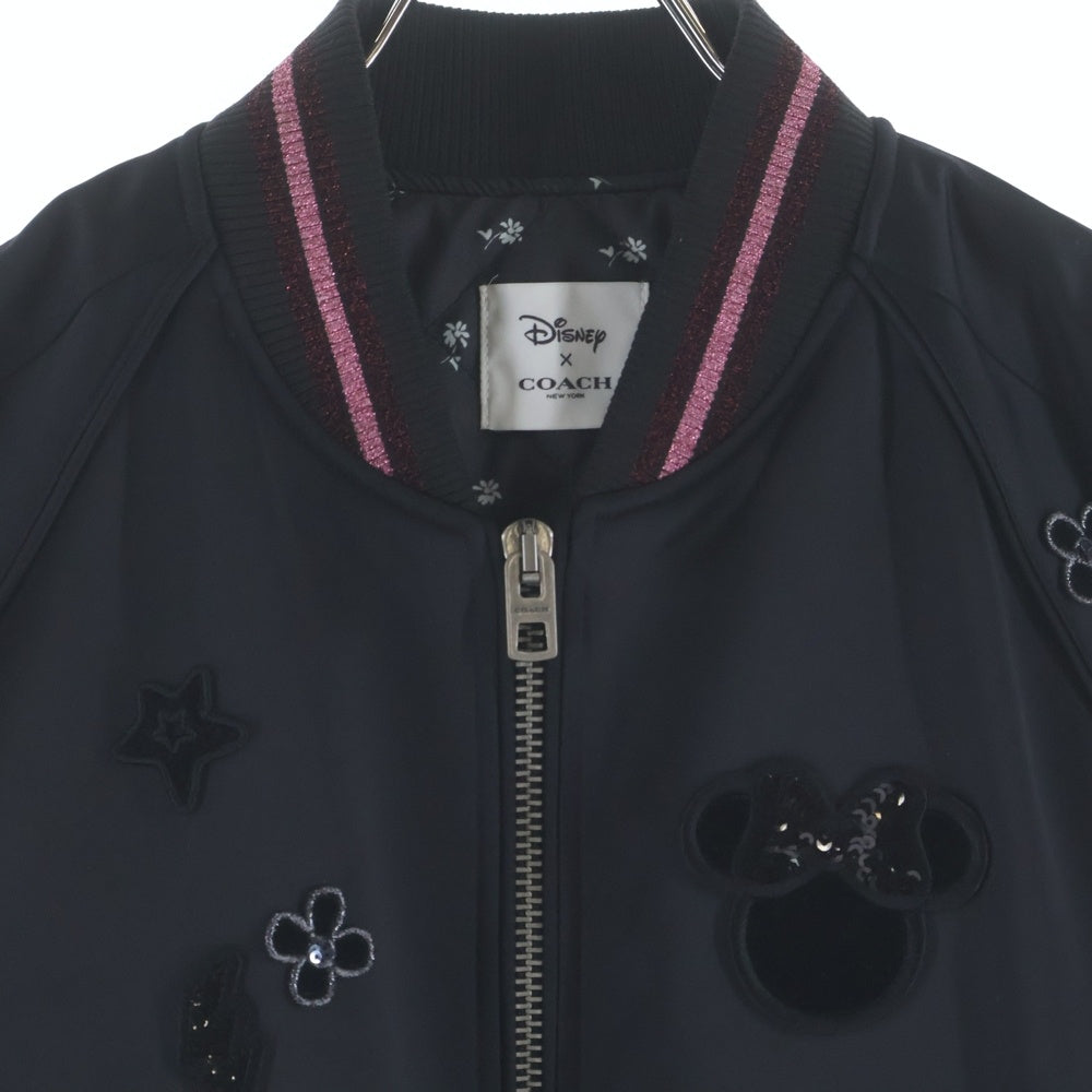 COACH(コーチ) ×Disney ディズニー ワッペン スパンコール バック刺繍 ジップアップジャケット ブルゾン ブラック レディース