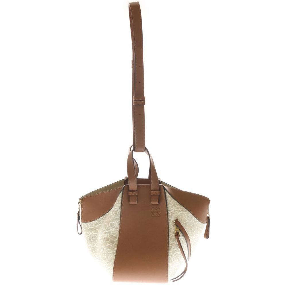 LOEWE(ロエベ) ハンモック リピートアナグラム ハンドバッグ トートバッグ タン×アイボリー カーフ×ジャガード ゴールド金具 レディース