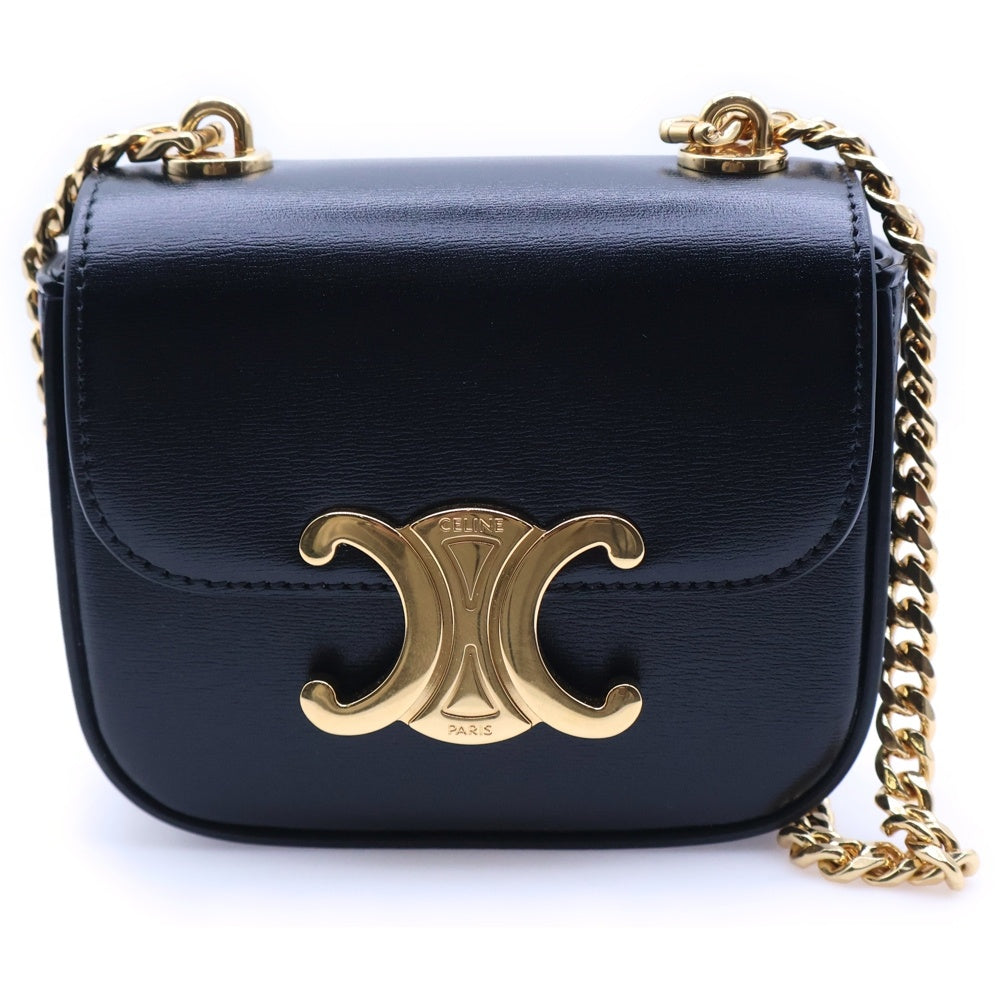 CELINE(セリーヌ) トリオンフ ミニチェーンクロード ブラック レザー ショルダーバッグ ゴールド金具 レディース
