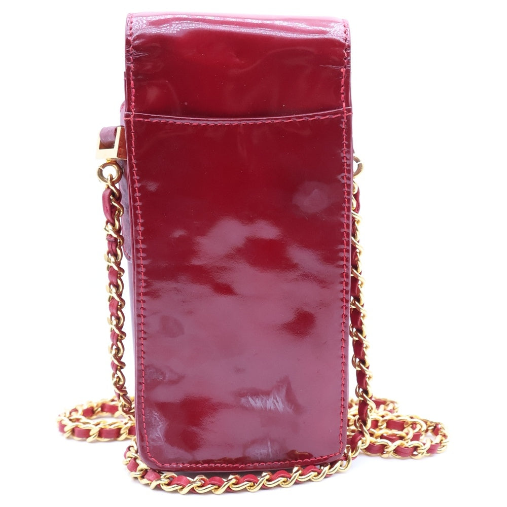 CHANEL(シャネル) ココマーク ターンロック フォンケース ショルダーバッグ ミニバッグ レッド パテント ゴールド金具 レディース