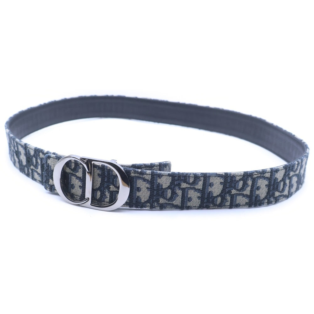 Christian Dior(クリスチャンディオール) オブリーク ベルト ネイビー×ベージュ×ブラック キャンバス×レザー ガンメタ金具