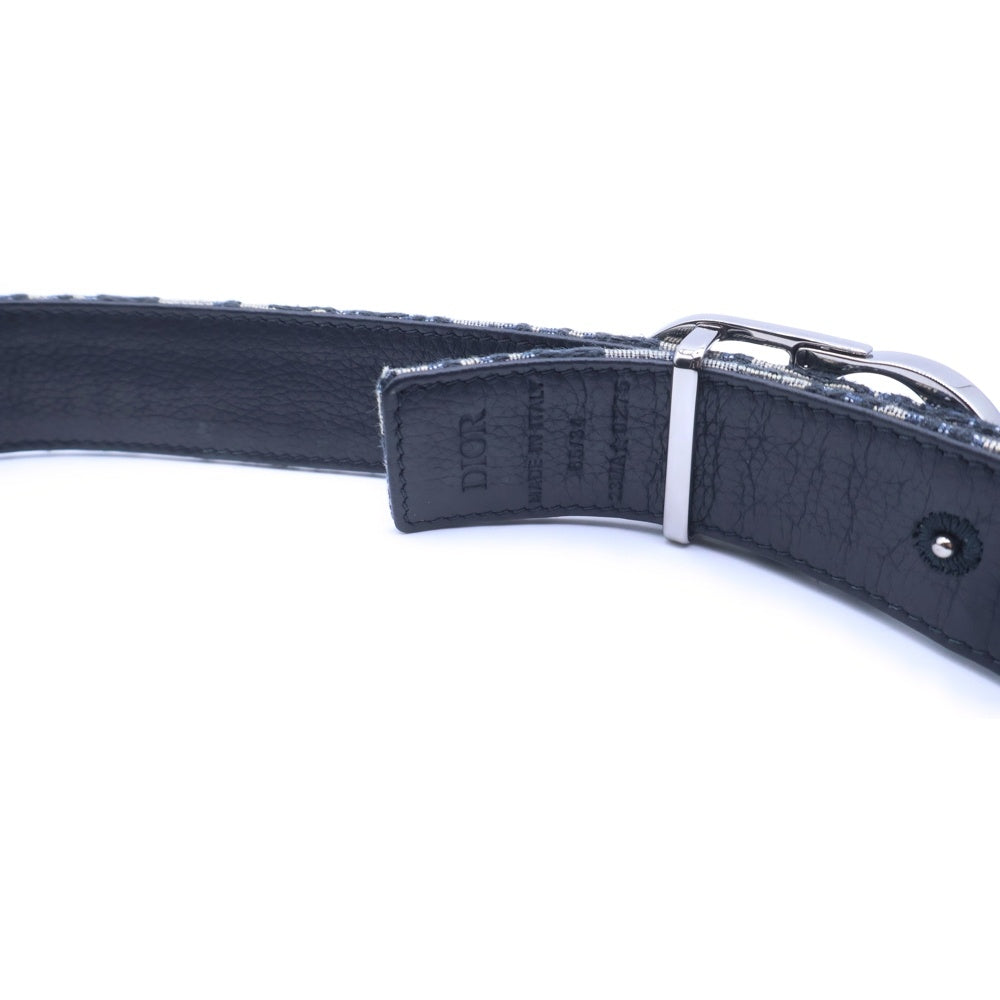 Christian Dior(クリスチャンディオール) オブリーク ベルト ネイビー×ベージュ×ブラック キャンバス×レザー ガンメタ金具