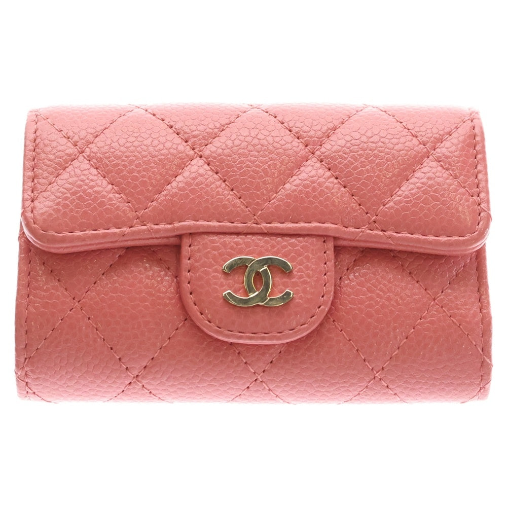 CHANEL(シャネル) マトラッセ ココマーク キャビアスキン レザー 4連キーケース ゴールド金具 ピンク レディース