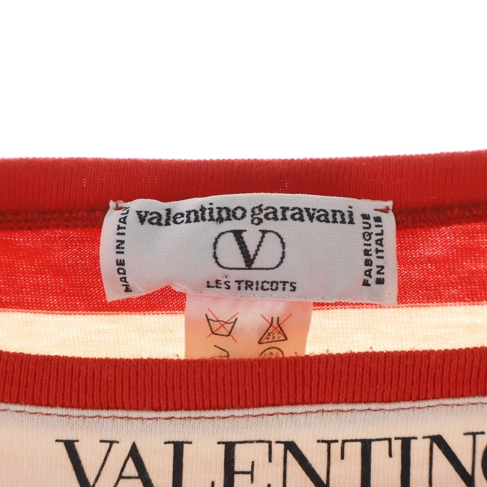 VALENTINO(ヴァレンティノ) ロゴプリント ボーダー総柄 クルーネック 長袖Tシャツ カットソー レッド/ホワイト レディース