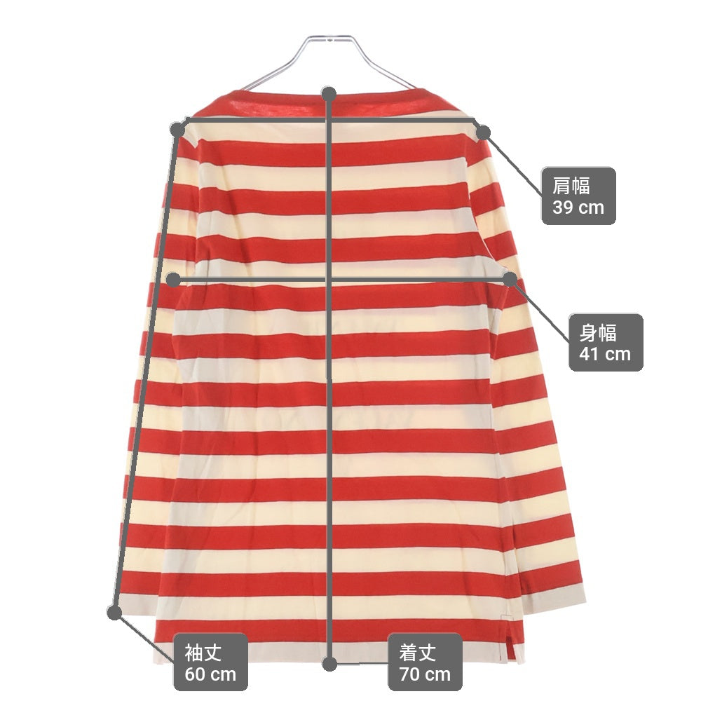 VALENTINO(ヴァレンティノ) ロゴプリント ボーダー総柄 クルーネック 長袖Tシャツ カットソー レッド/ホワイト レディース