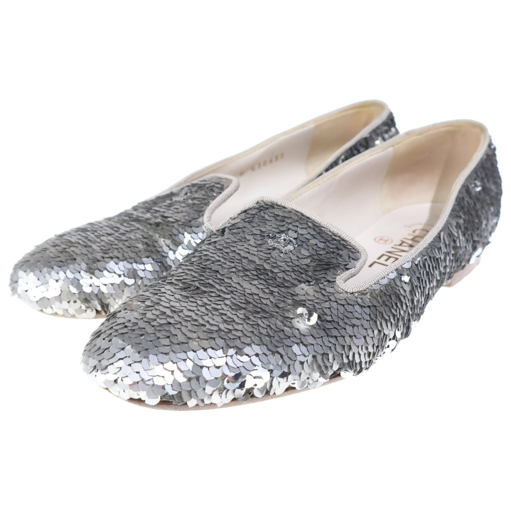 CHANEL(シャネル) ココマーク スパンコール装飾 スリッポン パンプス シューズ シルバー レディース