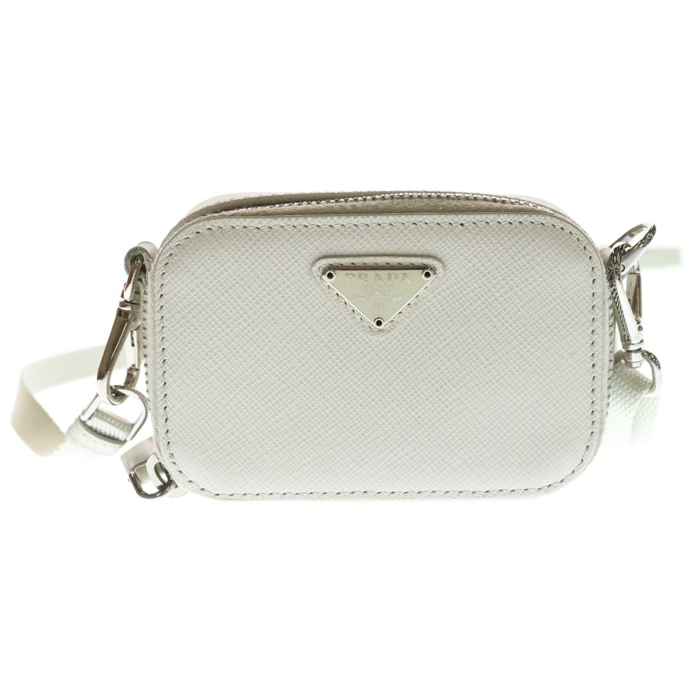 PRADA(プラダ) サフィアーノ ミニポーチ ショルダーバッグ ミニバッグ アイボリー レザー 2TT105 シルバー金具 レディース