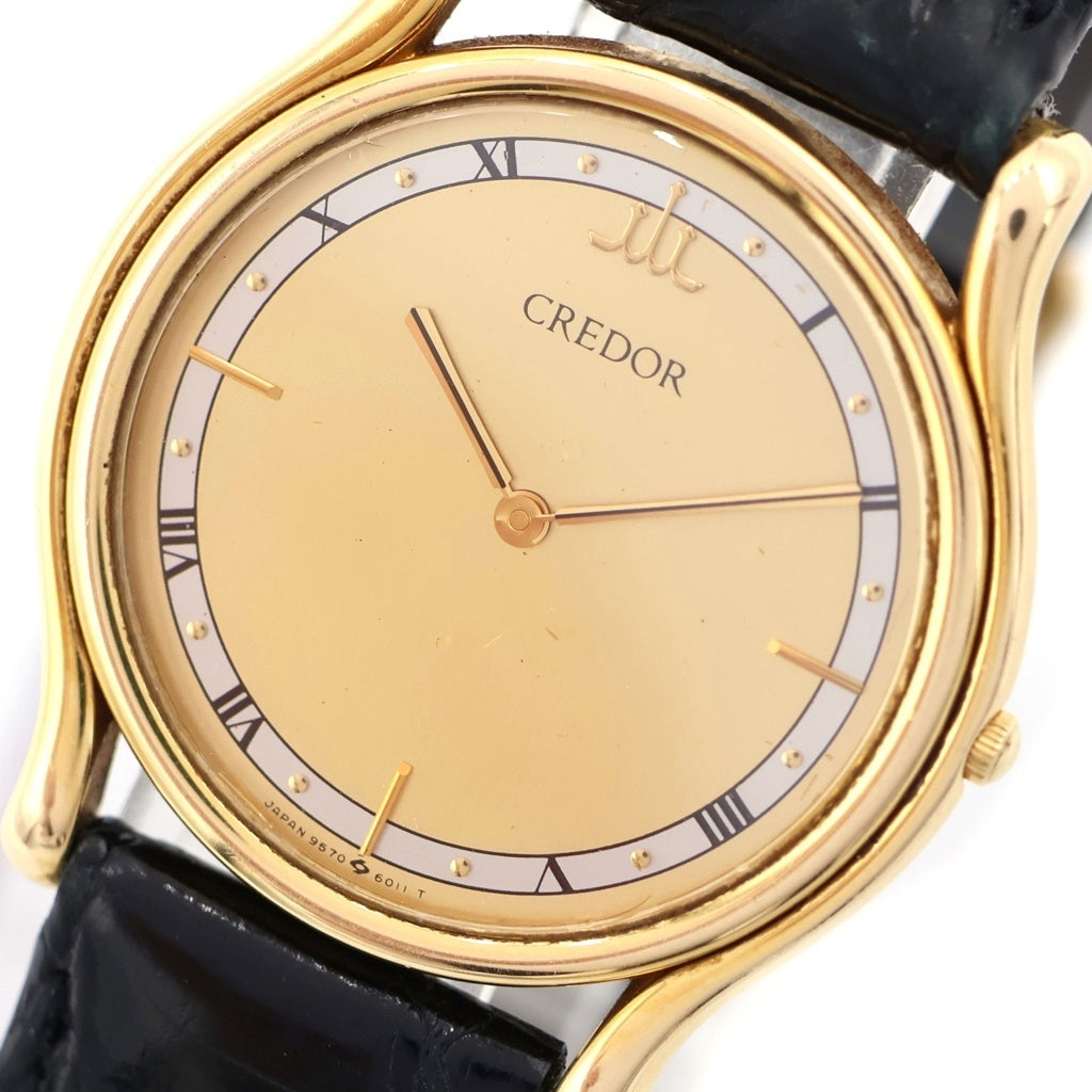 CREDOR(クレドール) クレドール シャンパン文字盤 レザーベルト クォーツウォッチ 腕時計 14KT イエローゴールド/ブラック 9570-6010 レディース