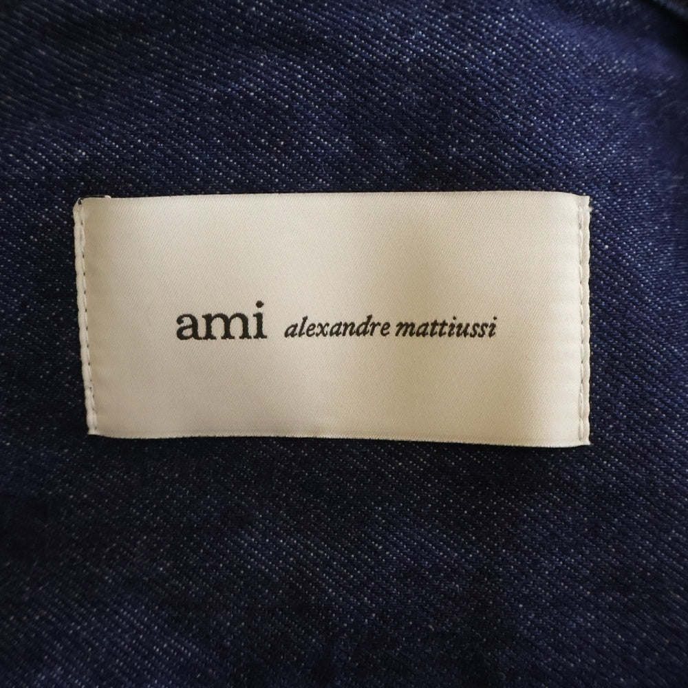 ami paris(アミパリス) ハートロゴ刺繍 デニム長袖シャツ インディゴ