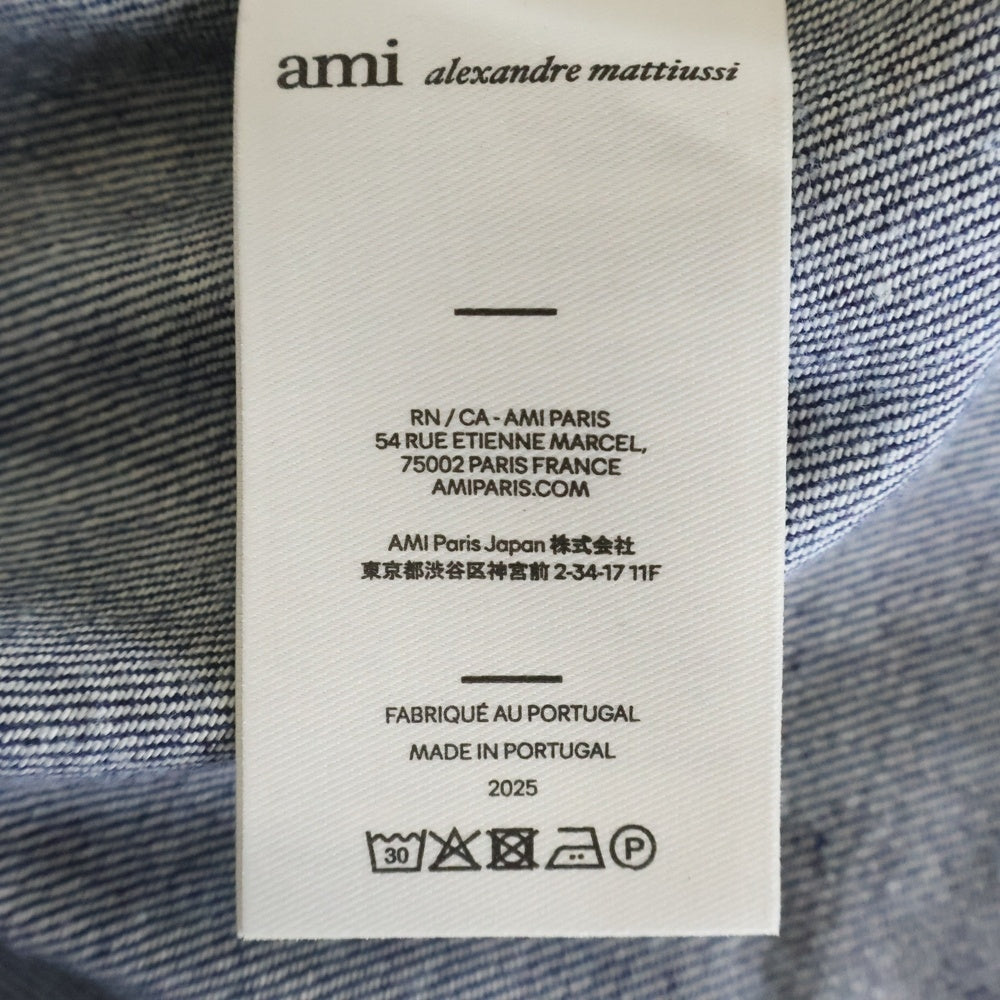ami paris(アミパリス) ハートロゴ刺繍 デニム長袖シャツ インディゴ