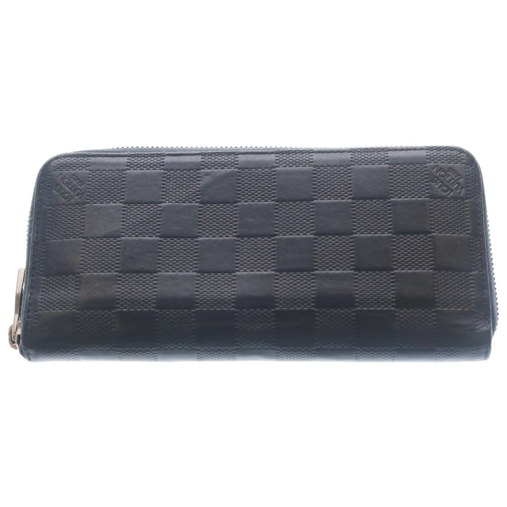 LOUIS VUITTON(ルイヴィトン) ダミエアンフィニ ジッピーウォレットヴェルティカル コスモス ロングウォレット 長財布 カードケース ネイビー レザー N63549 シルバー金具 レディース