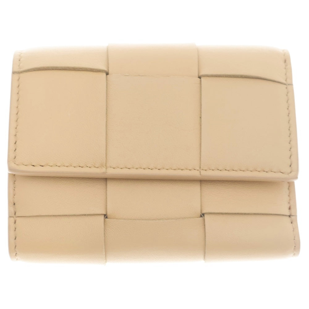 BOTTEGA VENETA(ボッテガヴェネタ) 三つ折り財布 コンパクトウォレット コインケース ベージュ レザー ゴールド金具 レディース