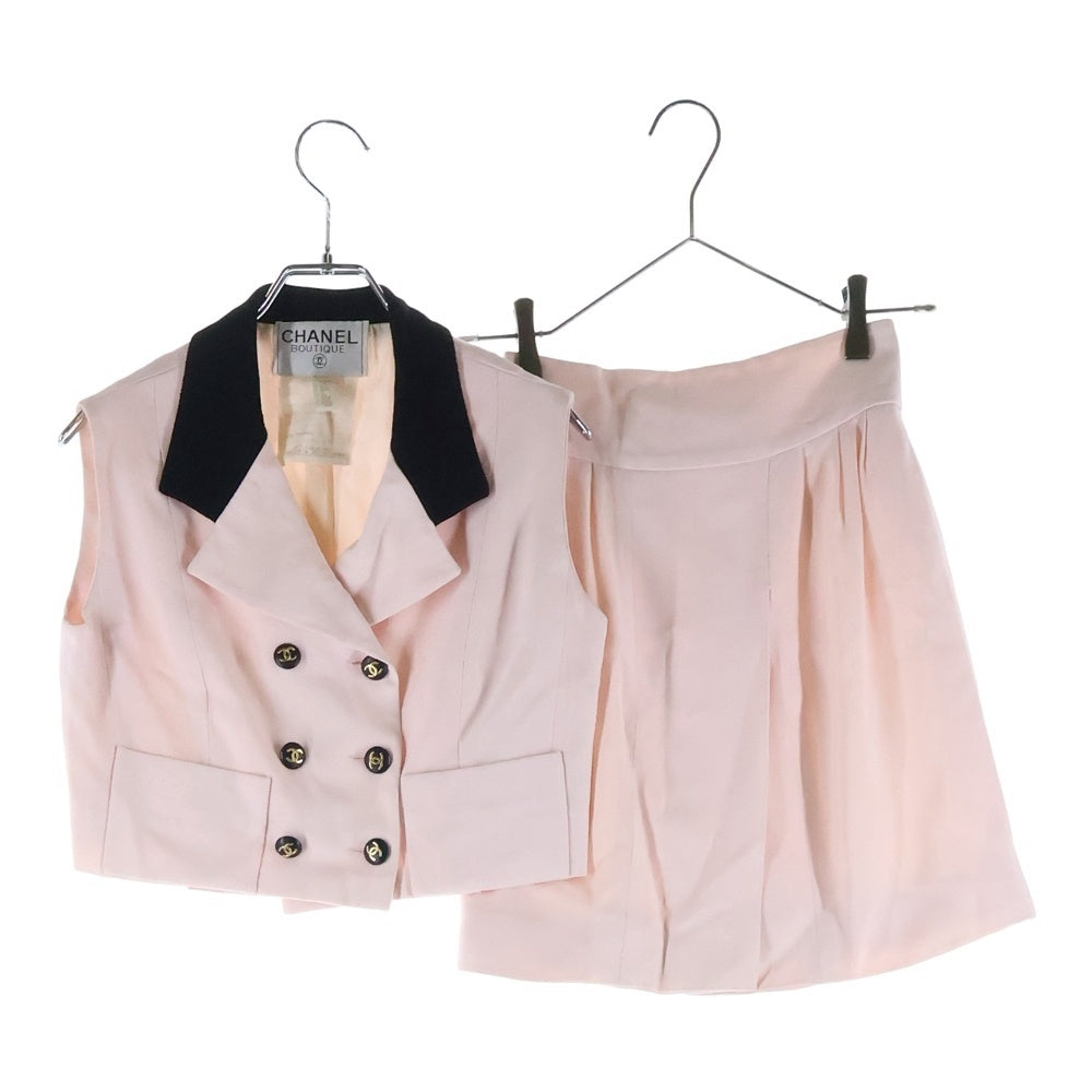 CHANEL(シャネル) セットアップ ココマークボタン ノースリーブ ダブルブレスト ジャケット ミニスカート ピンク レディース