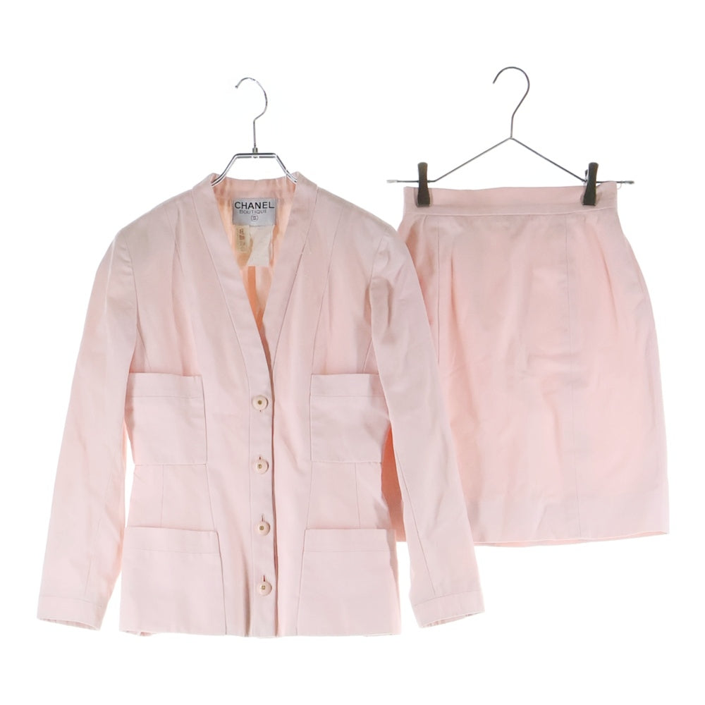 CHANEL(シャネル) セットアップ ココマークボタン 4B ノーカラー テーラードジャケット タイトミニスカート ピンク レディース