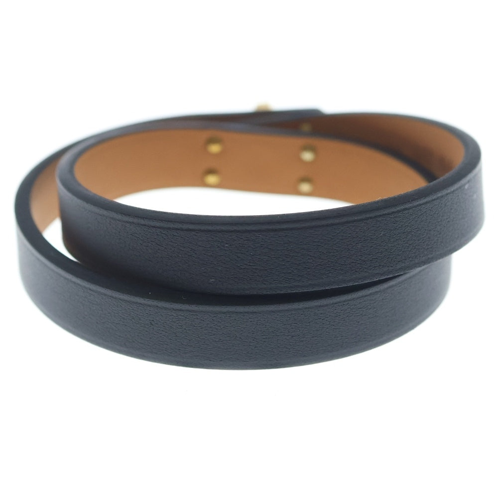 HERMES(エルメス) ミニケリー ブレスレット ドュブルトュール ブラック レザー W刻印 ゴールド金具 レディース