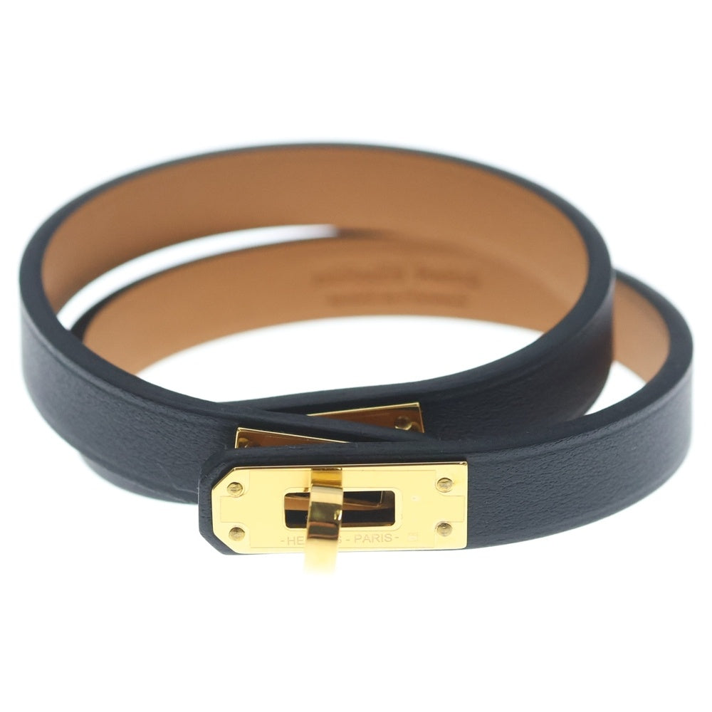HERMES(エルメス) ミニケリー ブレスレット ドュブルトュール ブラック レザー W刻印 ゴールド金具 レディース