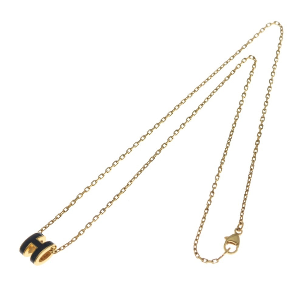 HERMES(エルメス) ミニ・ポップH ネックレス ペンダント チェーン ゴールド×ブラック GP レディース