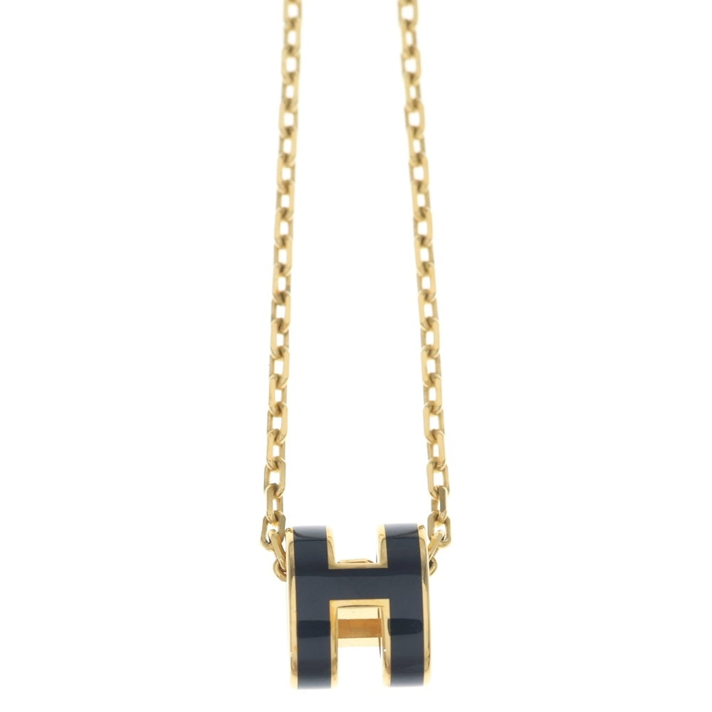 HERMES(エルメス) ミニ・ポップH ネックレス ペンダント チェーン ゴールド×ブラック GP レディース