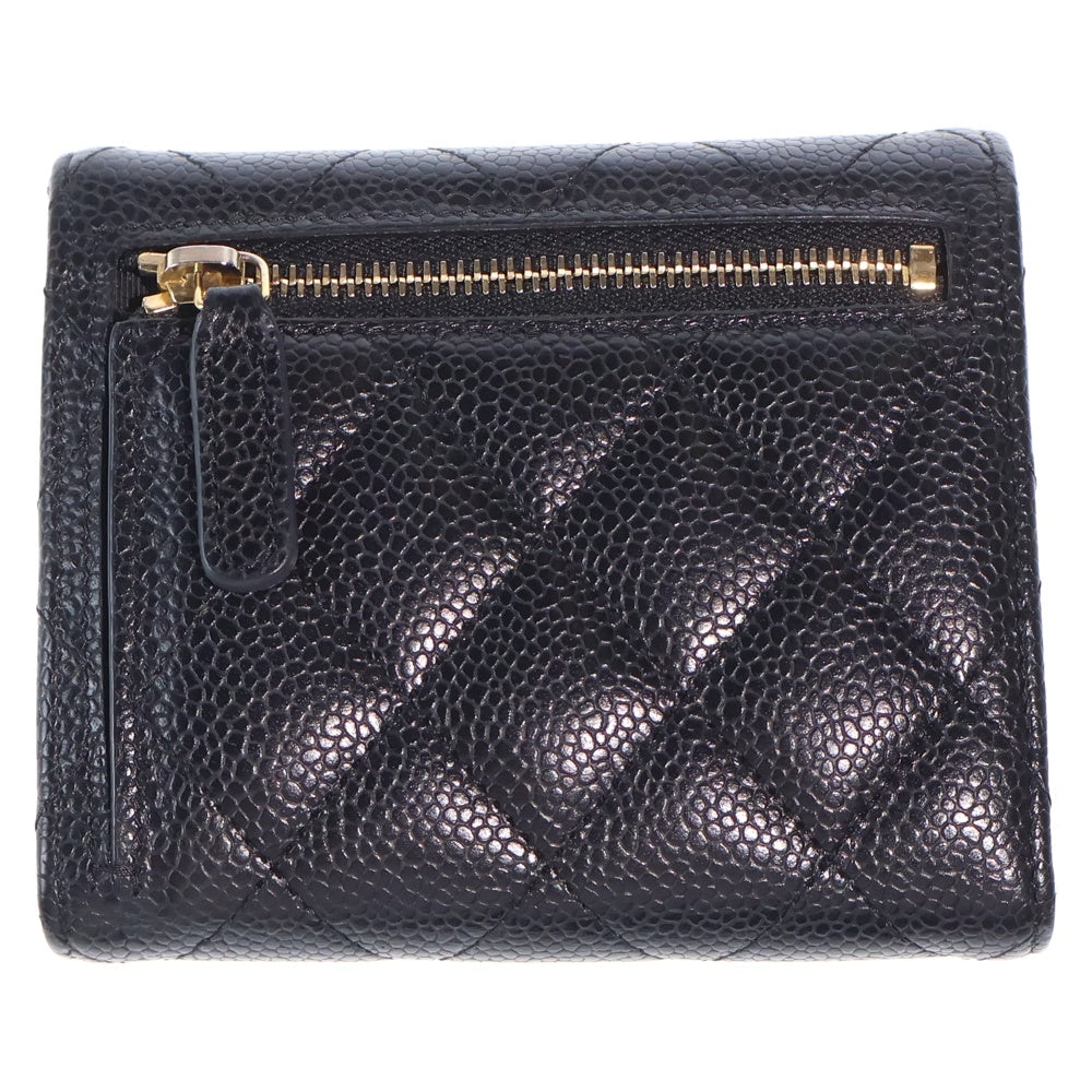 CHANEL(シャネル) マトラッセ 三つ折りコンパクトウォレット コインケース 財布 ブラック キャビアスキン ゴールド金具 レディース
