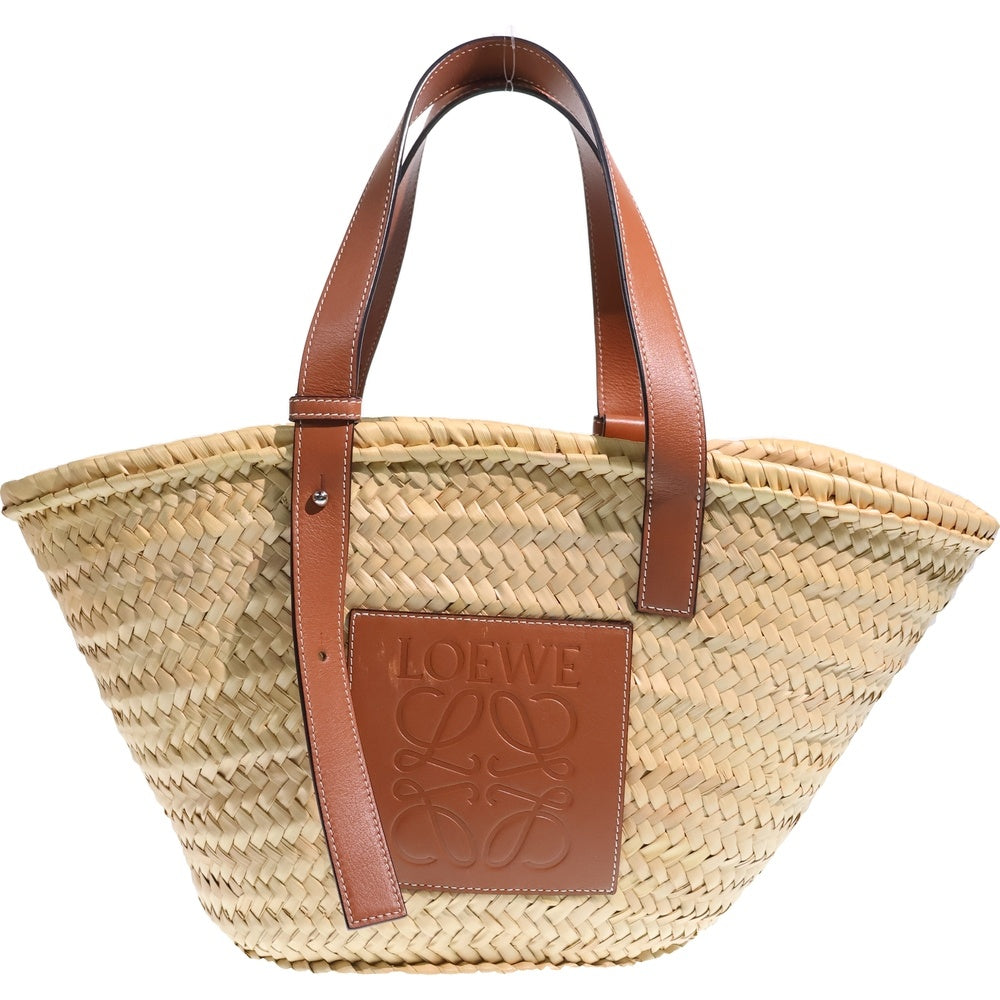 LOEWE(ロエベ) カゴバッグ トートバッグ ハンドバッグ ベージュ×ブラウン レザー×ラフィア レディース