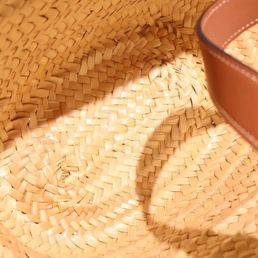 LOEWE(ロエベ) カゴバッグ トートバッグ ハンドバッグ ベージュ×ブラウン レザー×ラフィア レディース